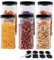 YBCPACK 6 Pack 40oz (1100ml) Large Clear Plastic Storage Jars with Lids & Labels, A Pen - Wide Opening, BPA Free PET Container-Pantry, Home/Kitchen Storage For Dry Goods, Spice