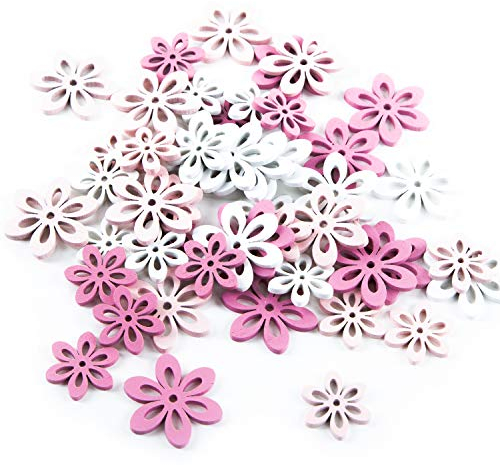 Logbuch-Verlag 48 kleine Streublumen Holz rosa pink weiß Holzblumen zum Streuen Tischdeko Taufe Hochzeit Geburtstag Mädchen 2,5-3,5 cm