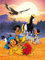 Yakari Kinder-Zimmer-Teppich Lagerfeuer Blau Orange 100 cm x 133 cm rutschhemmend lärmhemmend Kinderteppich Spiel-Teppich Spielunterlage Mädchen-Teppich Kleiner Donner Regenbogen Dachs Großer Adle