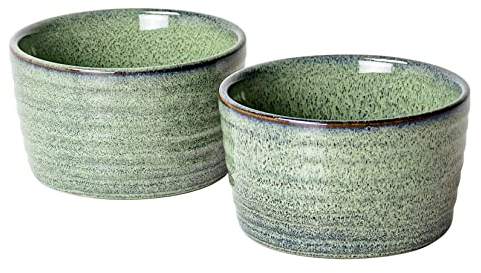 Moldes para Soufflé Ramekin Dish, UNICASA Set de 2 x 240ml Cuencos para Postres, Ramekins para Hornear para Mermeladas, Helados, Postres, Horno Aplicable - Ramequin de Cerámica Verde