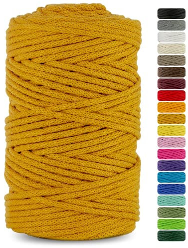Netuno cordón de algodón con núcleo de algodón Color Mostaza 3mmx100m Cuerda Natural Hilo para Macrame atrapasueños decoración artesanía Bricolaje hogar Plantas Crochet Joyas Cordel Bolso jardín