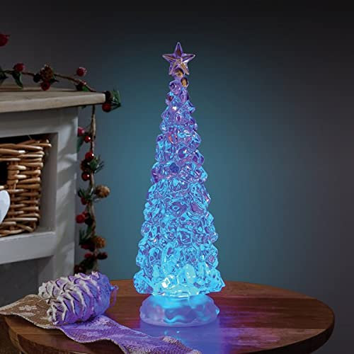 Marco Paul Swirl Ice Christmas Tree – 30 cm Multicolour LED Light-Up Decoration – Battery-Operated Water-Filled Ornament with Glitter Swirl & 6 LEDs – Festive Table Centrepiece