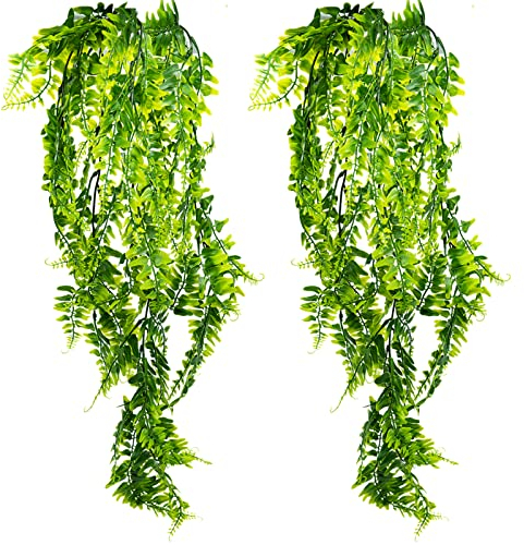 SZXMDKH 2pcs Helecho Artificial Plantas Artificiales para Interior y Exterior, Colgante,Verde Decoración del Hogar Estética de Vid Artificial de Salón y Jardín/Dormitorio/Granja