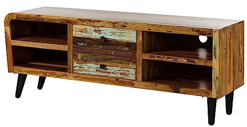 MASSIVMOEBEL24.DE | Sixties TV-Board aus Massivholz #117 | Altholz - Mehrfarbig, lackiert | mit 2 Schubladen + offene Fächer | 170 x 45 x 65 cm | Lowboard