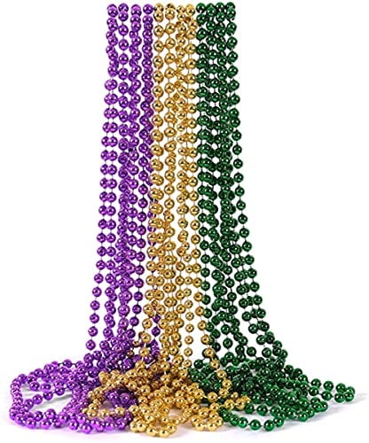 JBINNG 12 Stück Karneval-Perlen, runde Metallic-Farben in Gold, Grün, Lila, sortierte Perlen-Halskette, Kostüm-Halskette, Zubehör für Veranstaltungen und Partygeschenke