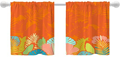 Shrahala Palmblätter Dschungel-Stufenvorhänge für Küchenfenster, Bananenblatt-Dschungel-Thema, Stufenvorhänge für Fenstervorhang, Café, Wäsche, Schlafzimmer, 66 x 61 cm