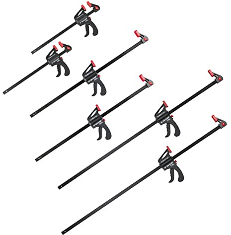 POWERTEC 71789 12, 24 and 36 Bar Clamps with Spreader, Trigger Clamps for Woodworking, One-Handed Carpenter Quick Clamp Sets for Gluing, Wood Clamps for Woodworking Tools, 6 Pack
