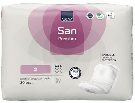 ABENA San 2 Premium Inkontinenzeinlagen 30 Stück für Damen und Herren, 350 ml Saugfähigkeit, schnell einziehende Inkontinenzprodukte, diskrete und anatomische Inkontinenzeinlagen für Männer/Frauen