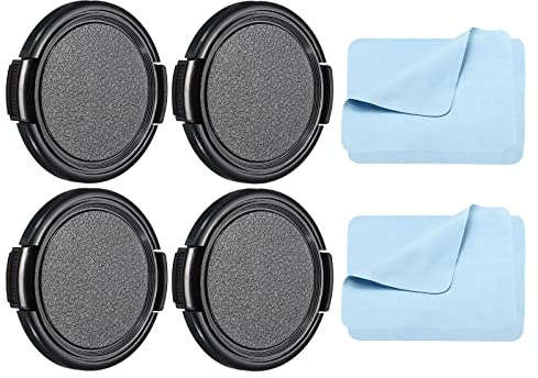PATIKIL Kamera-Objektivdeckel, 4 Stück Seiten Pinch Front Objektivdeckel mit Mikrofaser-Reinigungstuch für 49 mm Gewinde Universal DSLR Objektive