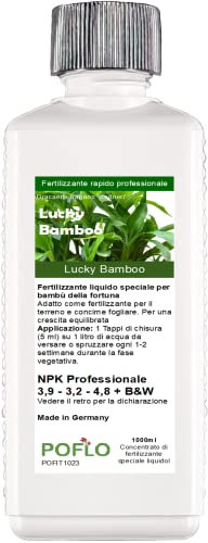 POFLO Fertilizzante bambù della fortuna Lucky Bamboo, fertilizzante speciale completo HIGH-TECH NPK linea professionale per la concimazione del bambù Dracaena sanderiana (1000 ml)