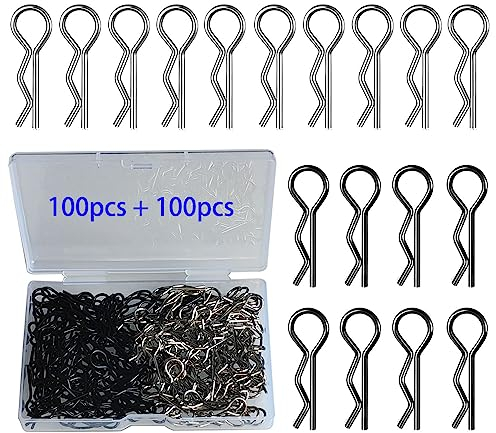 GTIWUNG 200 Piezas Clips para Carrocería de Coche RC, RC Accesorios R Tipo Pinza de Cuerpo Pin para 1/10 Escala de Control Remoto Car Shell, Pin de Clip de Carcasa de Cuerpo