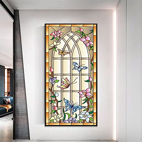 Sichtschutzfolie für Fenster Sichtschutz-Fensterfolie, Orchideen-Schmetterling, Buntglas-Fensteraufkleber, kein Kleber, statische Haftung, dekorative, mattierte Fensterfolien Fensteraufkleber (Color