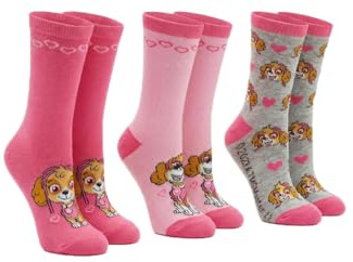 ONOMATO! Paw Patrol Skye Socken Mädchen 3er Pack Kindersocken Rosa, Weiche Baumwollsocken für Kinder, Geschenkset für Fans der Serie, Größen 23-6 u. 27-30