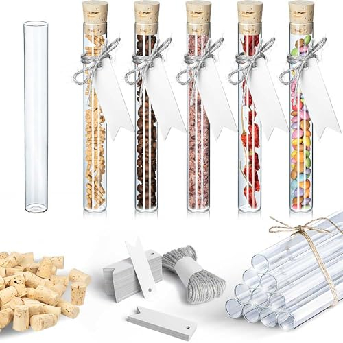 Tuuters Reagenzgläser mit Korken - aus Glas - 25 Stück Set mit Etiketten, Flachboden Glasröhrchen (100 x ø 20mm)