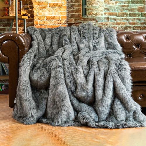 DASJD Felldecke, Kuscheldecke Fellimitat, 150 X 200 cm Webpelzdecke als Tagesdecke Fellkissen für Bettsofa Couch Stuhl,Grau