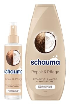 Schauma Sprühpflege Repair & Pflege (200 ml) Hitzeschutz für regeneriertes Haar & Reparatur-Shampoo Repair & Pflege (400 ml) glättet & repariert, mit Kokos-Extrakt