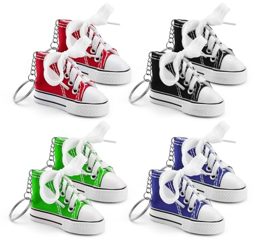 KLEHOPE Porte Clef Femme, 8 Pièces Style de Chaussures en Toile Porte Clé Personnalisé, 4 Couleurs Porte Clé Mignon, Utiliser Comme Porte-Clés et Décoration de Sac