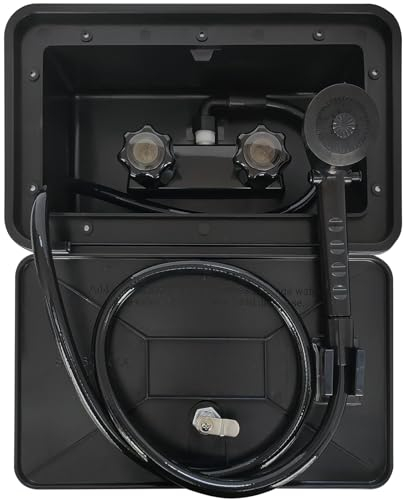EXCELFU Kit de caja de ducha exterior RV RV grifo de ducha al aire libre manguera cámper remolque vaquero ducha reemplazo para RV ducha exterior (negro)
