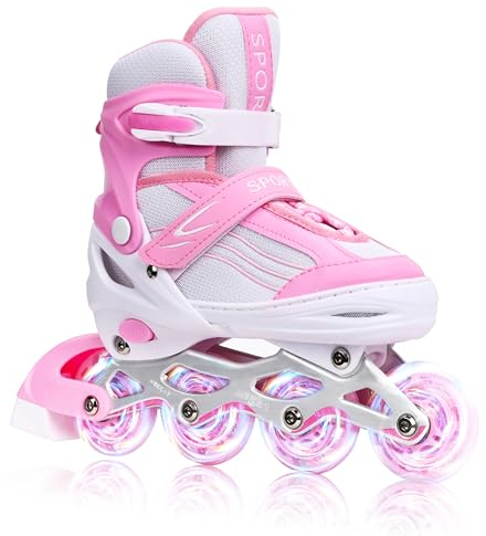 MGYZM Inliner für Kinder, größenverstellbare Inline Skates für Kinder, Erwachsene Mädchen und Jungen Inline Skates, Rollschuhe für drinnen und draußen, Sakura Rosa (Large)