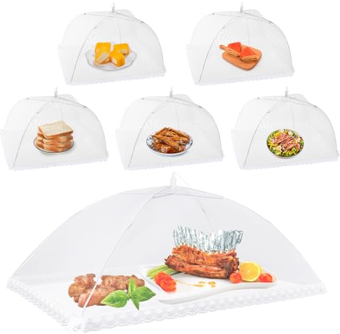 Homealexa Fliegenhaube 6 Set Abdeckhaube für Essen Faltbare Kuchenabdeckung Fliegenschirm Lebensmittel Abdeckung Perfekter Fliegen-Schutz für Essen Obst Picknick BBQ Weiß XL mit Standard