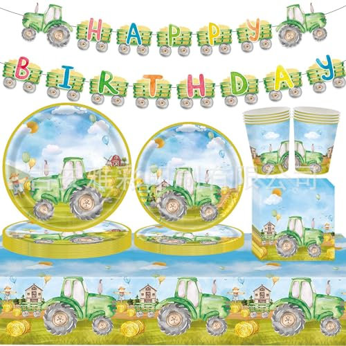 Tractor Party Cutlery 71pcs Tractor Party Supplies, Party Supplies Kit With Banner, Plates, Cups, Napkins, Perfect For Birthday Parties And Themed Celebrations Serves 10