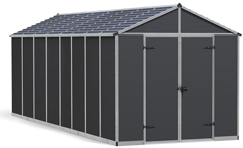 Canopia by Palram Gerätehaus Garten Rubicon 8x20 Geräteschuppen Metall 237 x 602cm Anthrazit Polycarbonatplatten rostbeständig UV-Schutz