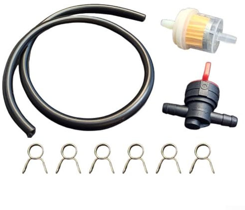 Oniissy 1 raccordo per rubinetto benzina + 3 filtri + 1 tubo flessibile + 6 fascette stringitubo, set di fascette per tubi flessibili per filtro benzina