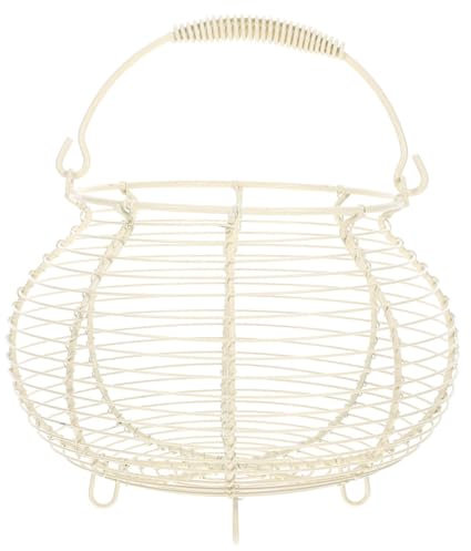 IMIKEYA Metal Wire Egg Basket Chicken Egg Holder Farmhouse Rustic Decorative Egg Storage Chicken Eggs Basket for Gathering Fresh Eggs, Fruits, and Vegetable White