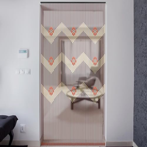 Rideau de porte en bambou - Multicolore - Perles en bois - Rideau de porte - Cloison - Anti-insectes - Rideau décoratif pour salon, chambre à coucher, porte de balcon (90 x 195 cm, 60 brins)