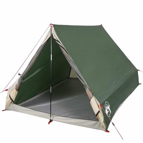 vidaXL Camping Keilzelt 2 Personen, Campingzelt mit Steckverbindungssystem, Trekkingzelt mit Glasfaserstangen, Zelt A-Rahmen, Grün 185T Polyester