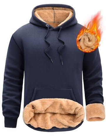 UMIPUBO Felpa Uomo con Cappuccio Invernale Giacca Felpe in Pile Caldo Manica Lunga Termica Foderato Pullover Girocollo Hoodie Sweatshirt con Tasche Cappotto da Uomo (Marina Militare, XXL)