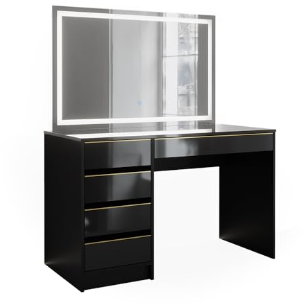 Vicco Schminktisch Sherry, Kosmetiktisch mit Spiegel, Schwarz, 120 cm mit LED-Spiegel