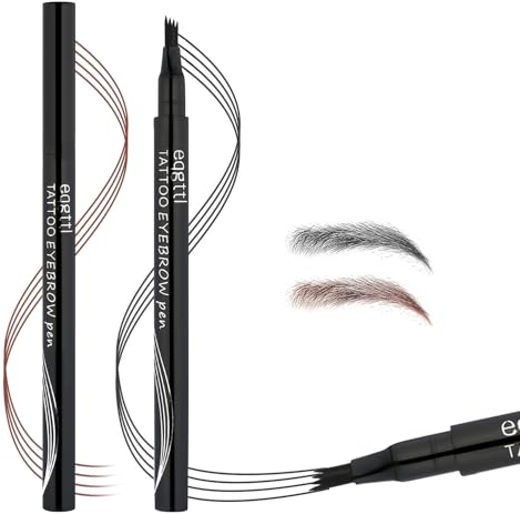2 Eyebrow Pencil, Waterproof Microblading Eyebrow Pen Smudgeproof 4 Fork Tip Precise Brow Pencil 3D Natural Long Lasting Micro-Fork Tip Eye Brow Pen for Defined Natural Looking (Dark Brown&Black)