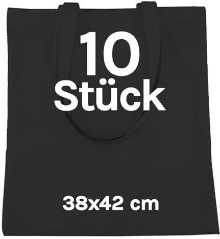 Cesped® Stoffbeutel Zum Bemalen - Schwarz Jutebeutel Unbedruckt - Baumwolltasche 100% B35 x H42 - Tragetasche Canvas 140 g/m2 - Einkaufstasche Lange Henkel 70cm - Einkaufsbeutel - Stofftaschen