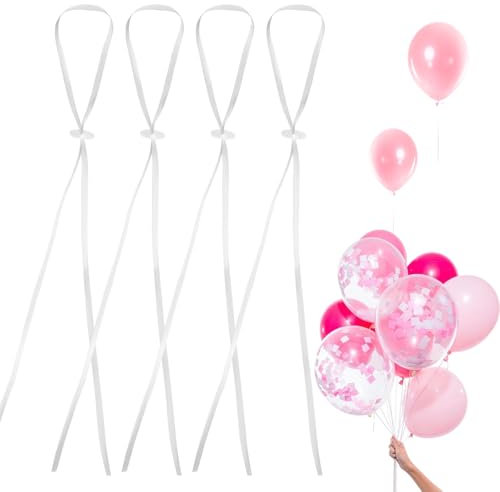 Lot de 50 fermoirs pour ballons avec ficelle blanche - Fermeture rapide - Pour mariage, anniversaire, fête