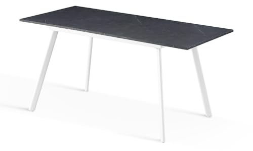 B&D home Esstisch Oskar, ausziehbar 120-160x80 cm 4-6 Personen Küchentisch Holztisch mit Metallgestell für Esszimmer, Küche, skandinavisch modern Design, Marmor Schwarz, 11201-FW-MSCH