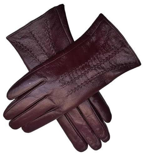 Guanti invernali da donna in vera pelle morbida completamente foderati, Viola, M (18 cm)