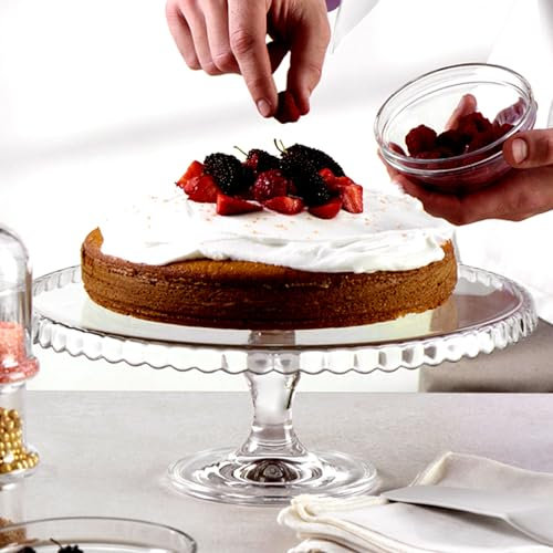 Queensway Home & Dining 32cm Footed Glass Cake Platter Elegant Display Stand for Cakes and Desserts Perfect for Serving and Showcasing Treats at Parties, Events, and Special Occasions