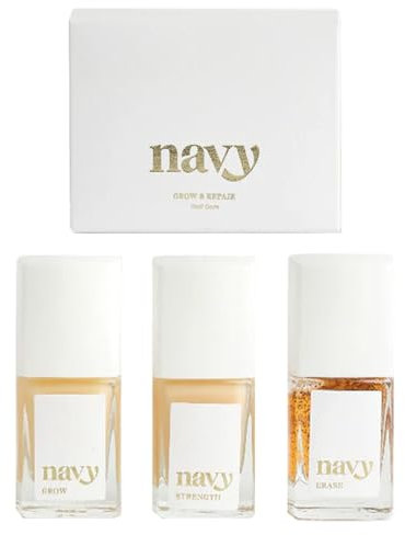 Navy Grow & Repair Nail Treatment Kit - 12ml x 3 | Erase, Grow & Strength | Nail Repair, Growth & Strengthening Formula with Silk Proteins & Myrrh Resin | Made in Italy
