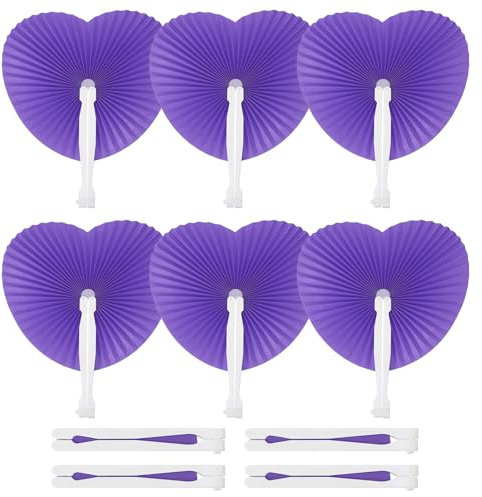 PATIKIL Heart Shape Paper Hand Fans, 20 Pack Bulk Folding Fan Handheld with Plastic Fan Handles for Wedding Party Decoration Birthday Guest Favors DIY Supplies, Purple