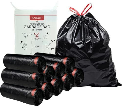 Kashack Müllbeutel 15l 250 Stück, Mit Zugband Schwarz Mülltüten, 25µm Extra Stark Schwerlast Reiß Feste MüLlsäCke,FüR Badezimmer, Küche, Schlafzimmer, BüRo AbfallsäCke, Schnell Verpacken MüLl 45x50cm