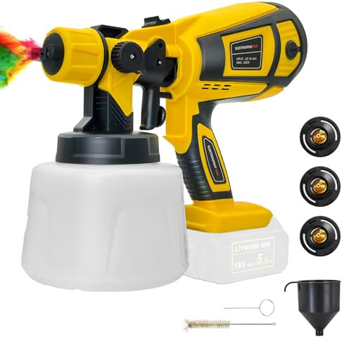 Cordless Paint Sprayer Compatible with Dewalt 18V 20V Battery HVLP Paint Sprayer with 3 Nozzles (1.0/1.8/2.5 mm) 3 Patterns Paint for Walls, Ceilings, Fence, Wood(No Battery)