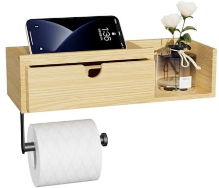 HapiRm Toilettenpapierhalter Holz - Klopapierhalter mit Feuchttücherbox, Stilvolle Einfachheit WC Papier Halterung, Praktischer Montierter Klorollenhalter Holz für Badezimmer, Natur