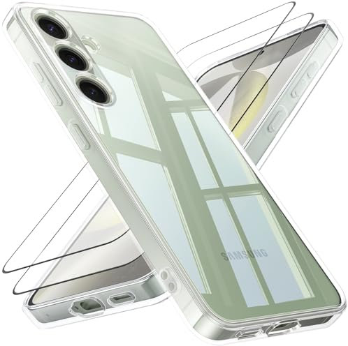Wanme Hülle für Samsung Galaxy S24 5G Handyhülle, mit 2 Stück Schutzfolie Gehärtetem Glas, Transparente Silikon Schutzhülle, Kratzfest Stoßfest Fallschutz, Passgenau Dünn Matt Cases für Galaxy S24