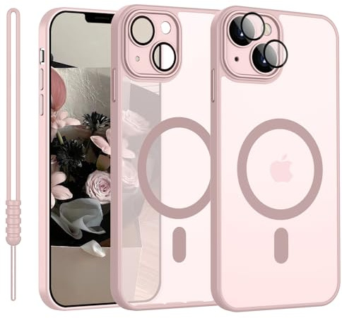 YUANDMI Cover Magnetica per iPhone 13 Compatibile con MagSafe, Custodia Per iPhone 13 Traslucida Opaca Case Ultra-Sottile Silicone Anti-Scivolo Resistente ai Graffi, Rosa