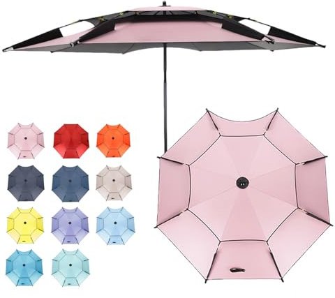 HonunGron Parapluie de Pêche D'extérieur Robuste 200/220/240cm avec Ancre de Plage, Parasol de Plage, Parasol de Jardin Exterieur Anti UV, pour Plage, Balcon, Terrasse (220cm,Rose)