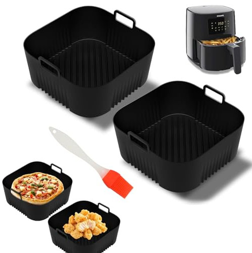 2 Stück Airfryer Silikonform Und Eine Bürste für Philips Airfryer 2000-Serie 4,2L (NA229/00), Philips Airfryer Zubehör Wiederverwendbar anstelle Backpapier, Airfryer Zubehör Philips