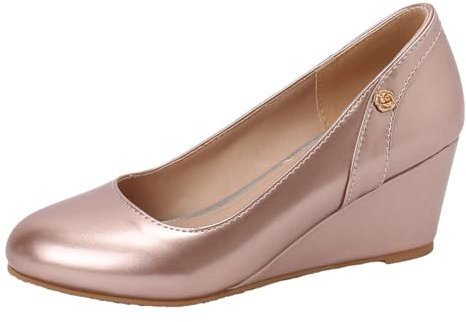 Jamron Femme Cuir Verni Bout Rond Escarpins Compensés Élégant Chaussures Habillées Rose SN0703455 EU39