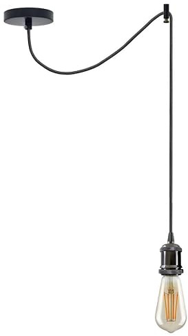LEDSone 195cm Black E27 Ceiling Pendant Light Fitting | Industrial Vintage Hanging Lamp Holder for Indoor Lighting Fixture,