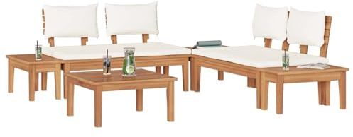 vidaXL Garden Sofa Set 3 pcs Brown and Cream, Modern Garden Sofa, Outdoor Lounge Set, Teak Furniture, Relaxing Patio Seating, Foam Cushions Couch